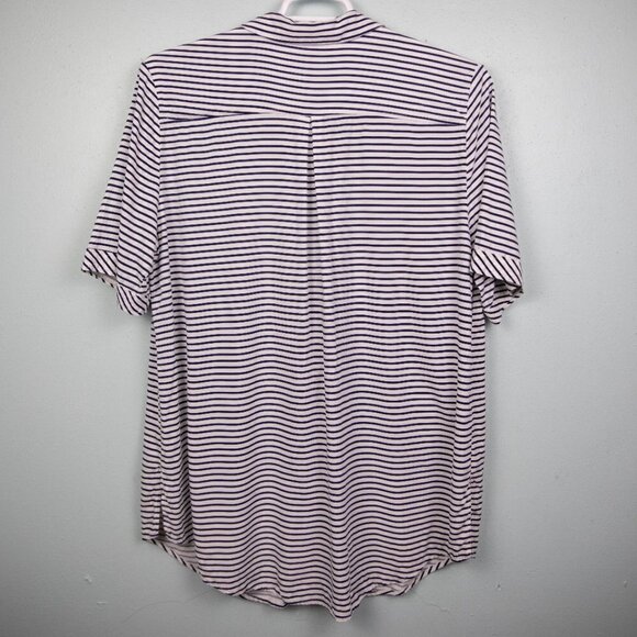 Chico's white and navy stripe button up shirt-3 - Picture 4 of 4